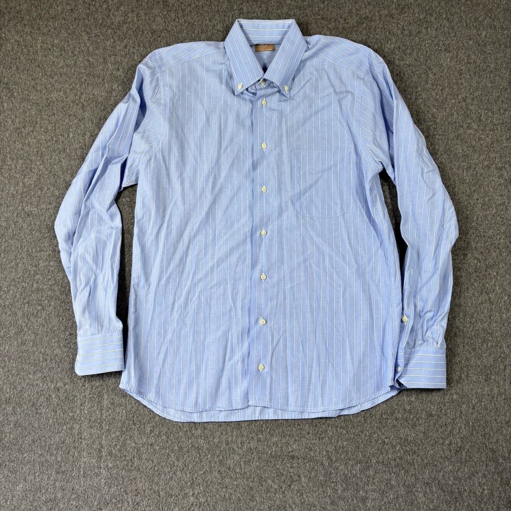 Gitman Gold Mens 15.5 35 Blue White Striped Button Down Shirt Made in USA Cotton